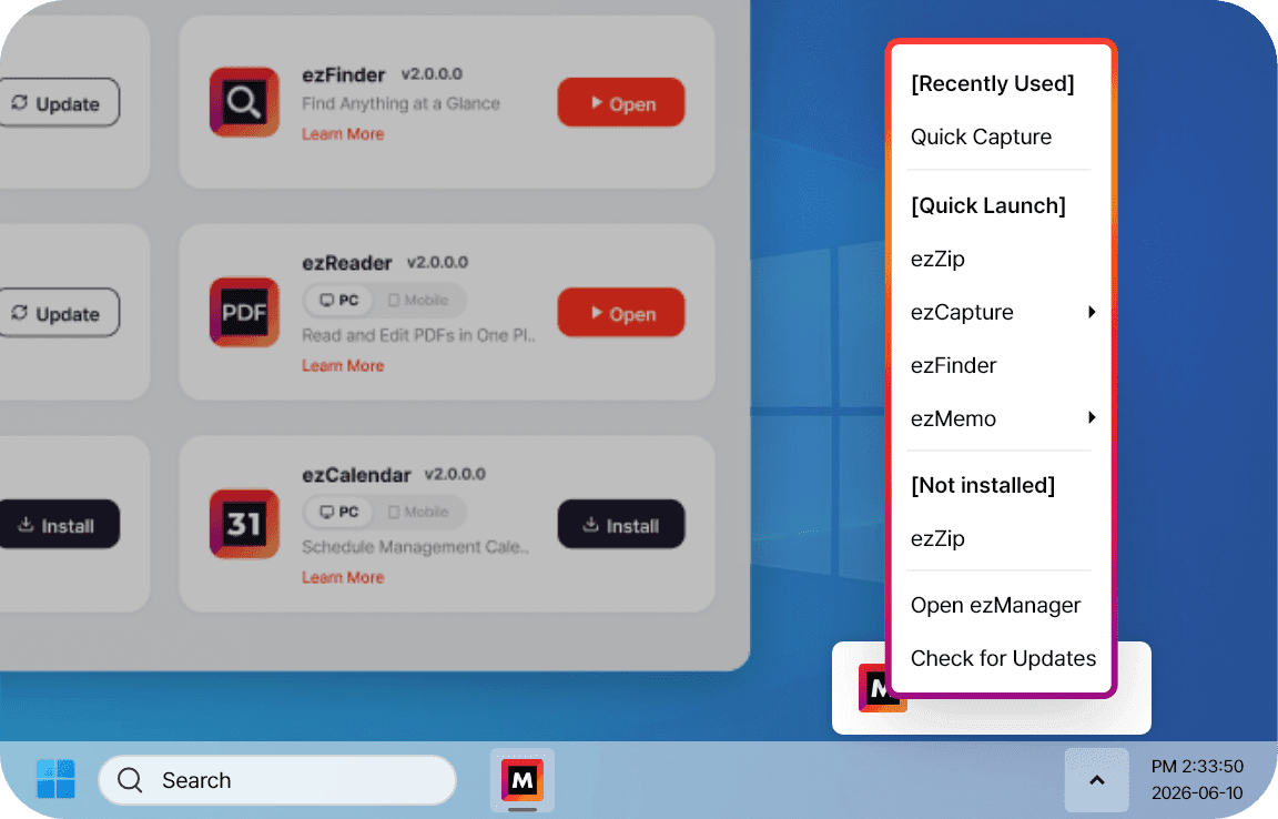 Frequently used features, easy and fast